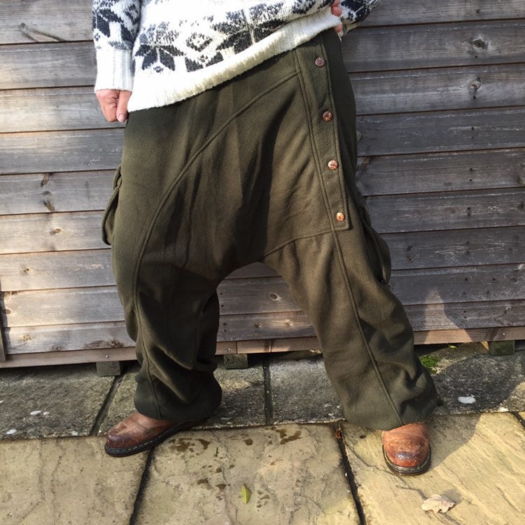 Image of Warm Fleece Harem Pants - Cosy Boho Style -Yoga Black Green Teal