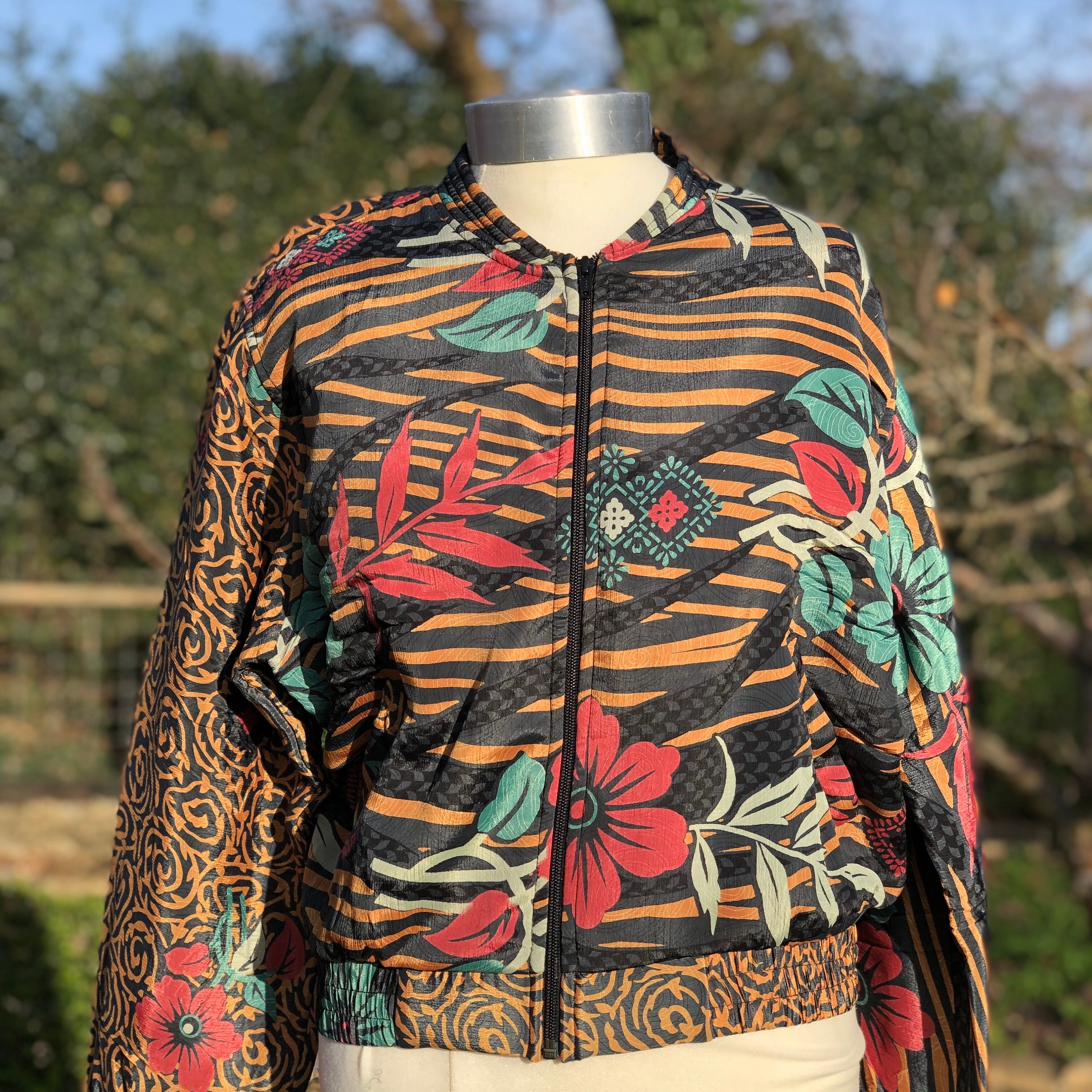 Jacket Bomber Style Vintage Upcycled Sari Silk With Zip Each Etsy Ireland