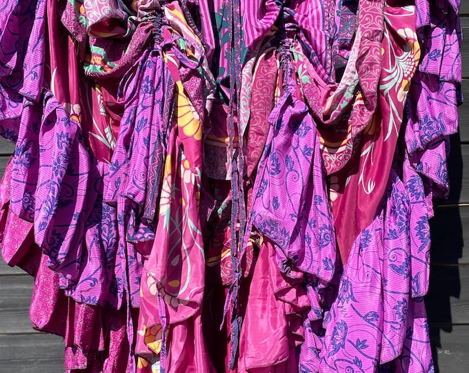 Featured listing image: Tatiana XL 25 Yard Maxi Skirt Light Vintage Sari Purple Multi Dance Skirt Pirate Bellydance Cottagecore Saloon Girl