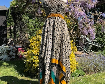 Roma Dress, Skirt or Top- Adult Fairy Dress - Repurposed Sari - Smocked Elasticated Panel - Adjustable shoulder straps - Handkerchief Hem