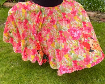 Frida Kahlo Floral Maxi Skirt: Harem Waistband with Pockets