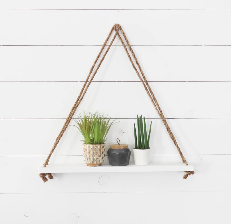 WHITE Triangle Hanging Shelf Wooden Floating Shelf Wall Etsy