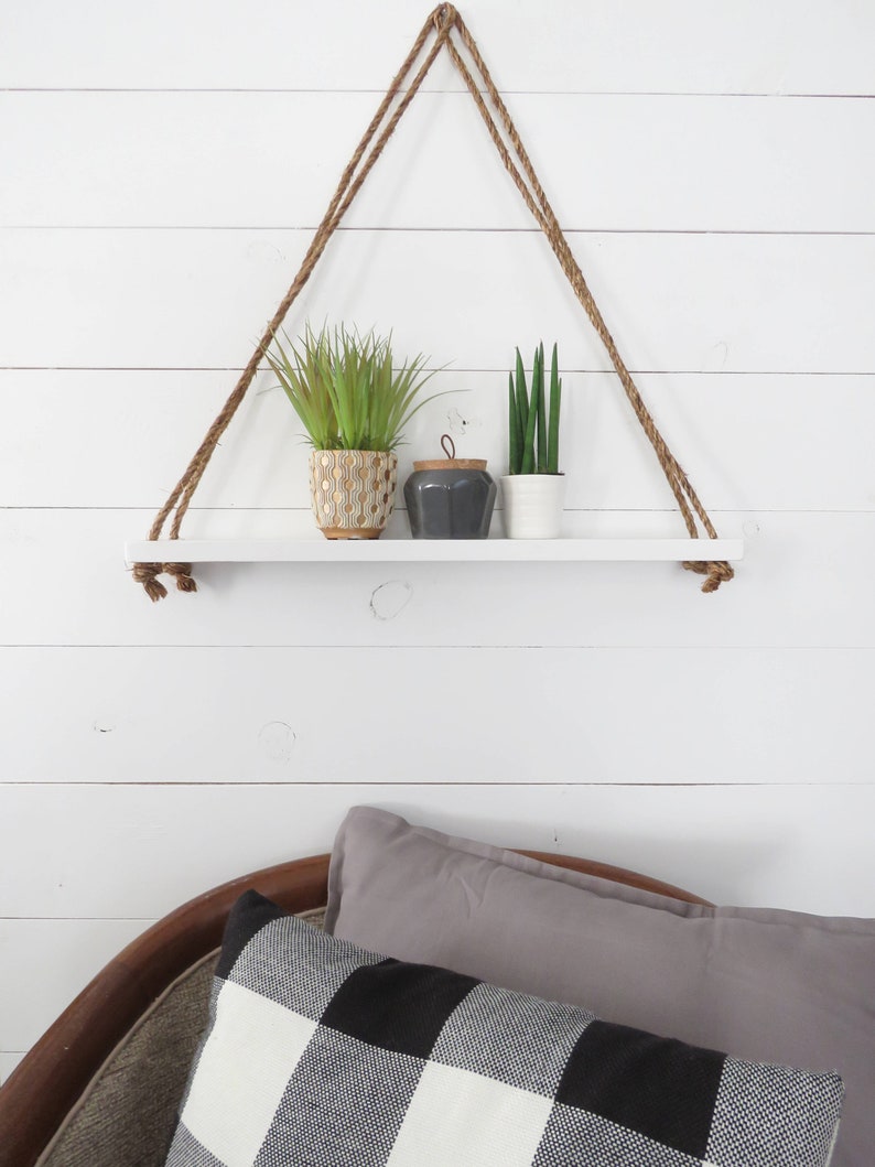 WHITE Triangle Hanging Shelf Wooden Floating Shelf Wall Etsy