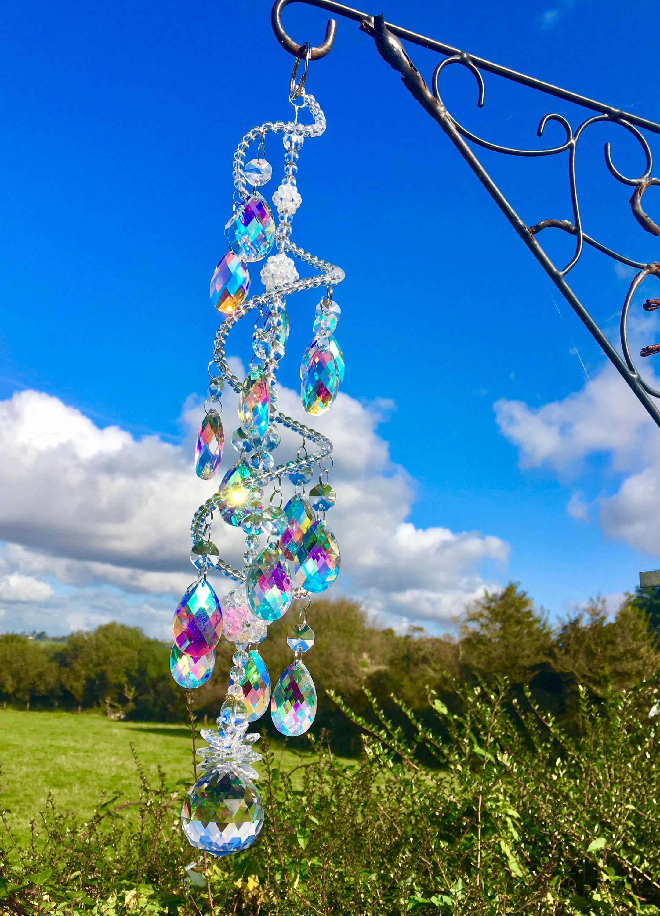 Crystal Spiral Suncatcher Iridescent Crystal Drops Clear Etsy