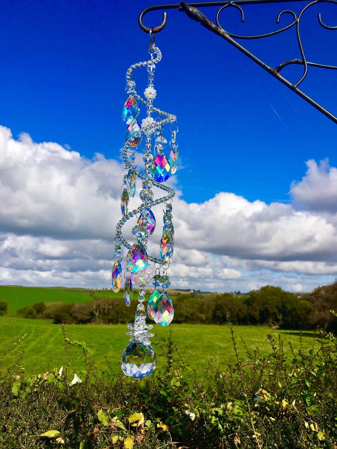 Crystal Spiral Suncatcher Iridescent Crystal Drops Clear Etsy