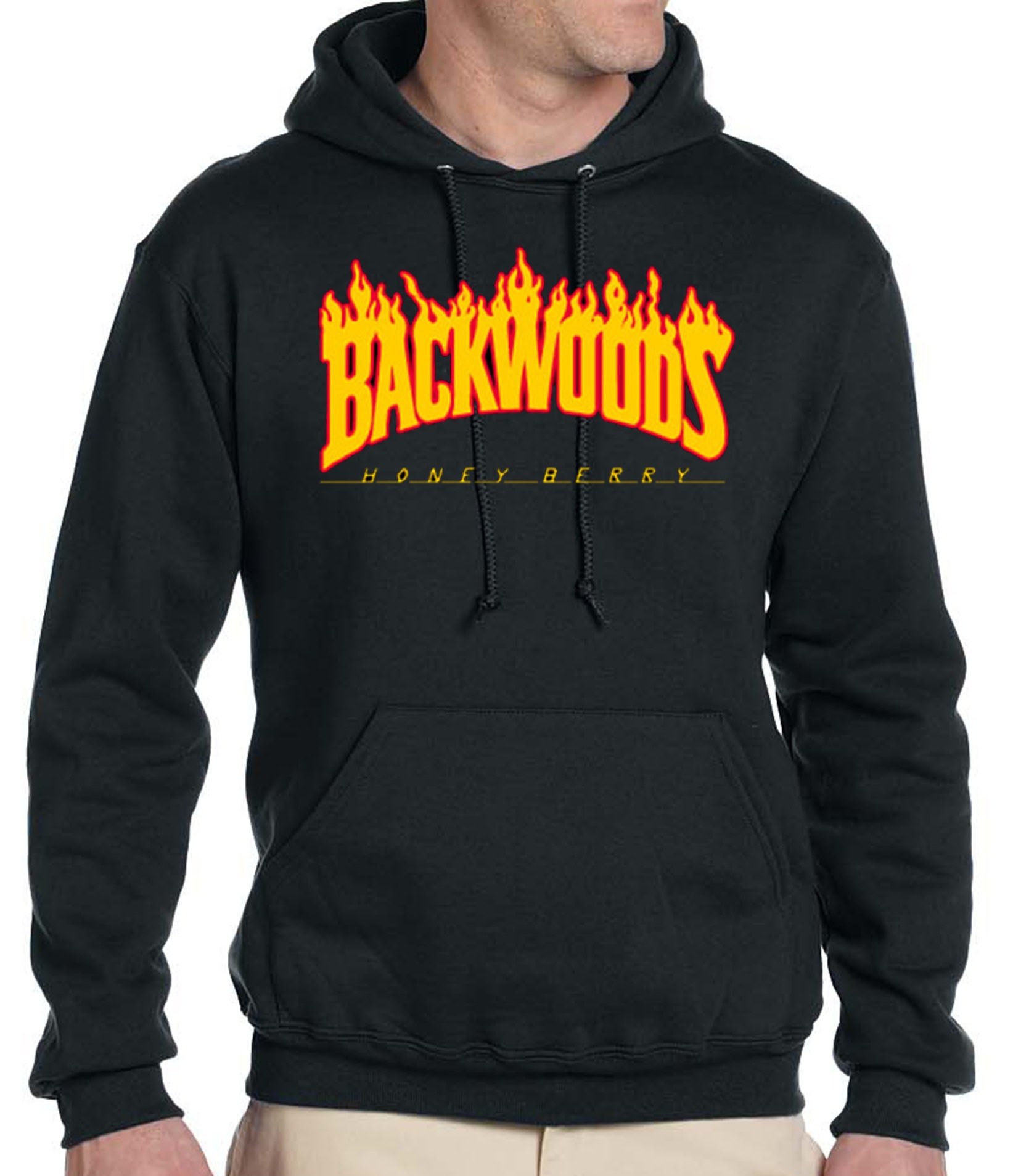 Backwoods FLAME logo on black hoodie S5X Etsy