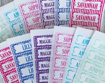 Name Labels for school supplies, Water-resistant Trendy Preppy Gingham or Striped Coquette Kids Name Sticker for Back to School supplies