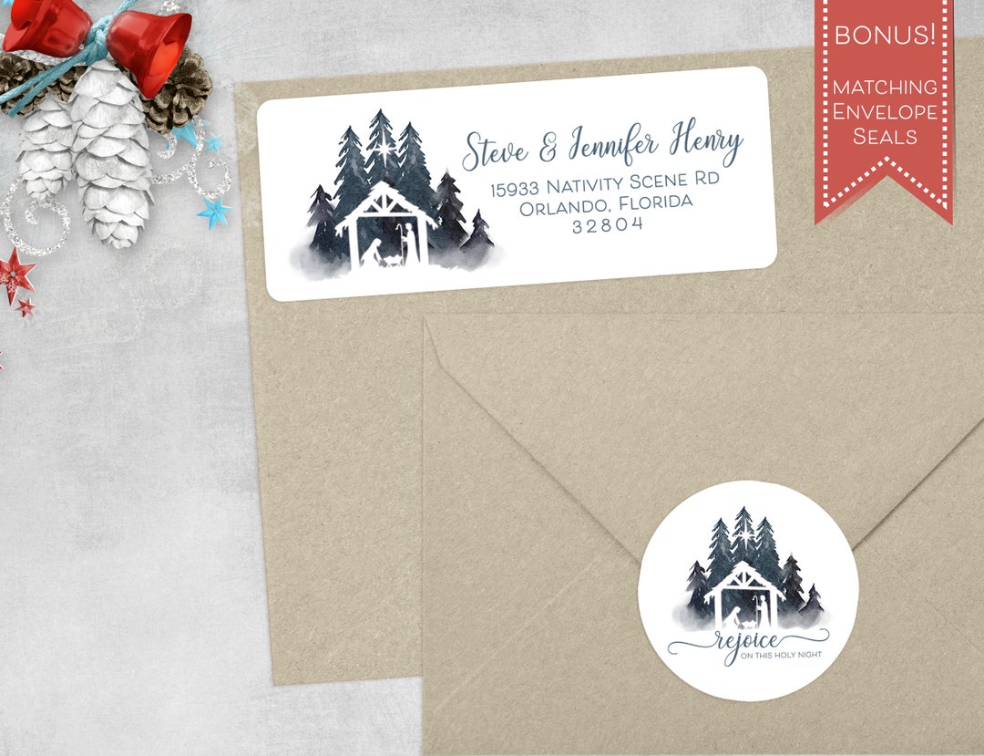 Nativity Christmas Address Label and Envelope Seal, Christian Return