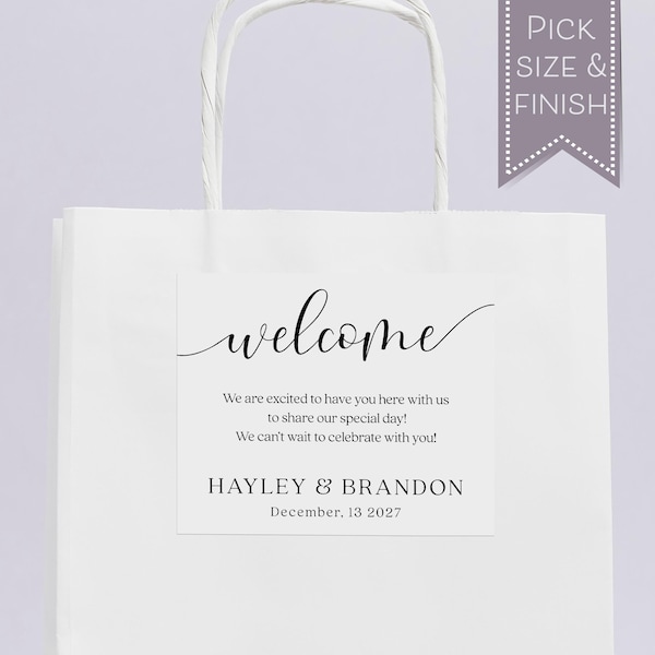 Modern Wedding Welcome Bag Sticker, Hotel Welcome Label for Out of Town Guests