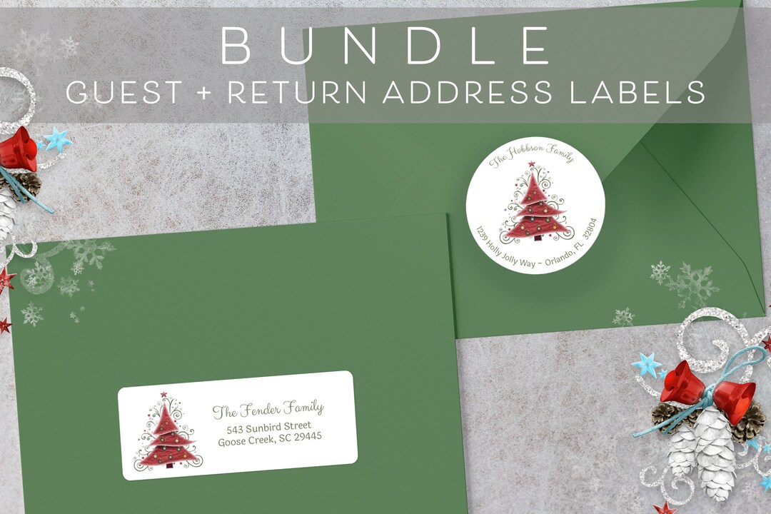 Christmas Address Label, Guest and Return Address Label Bundle