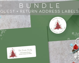 Christmas Address Label, Guest and Return Address Label Bundle, Christmas Card Label, Holiday Card Label, Address Sticker, Mailing Address