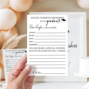 Graduation Advice Cards, Printed and Personalized Wishes for the Graduate Cards, Class of 2026 Graduation Party Decor, Optional Sign