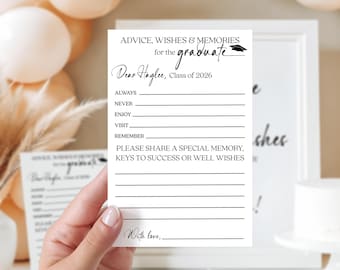 Graduation Advice Cards, Printed and Personalized Wishes for the Graduate Cards, Class of 2026 Graduation Party Decor, Optional Sign