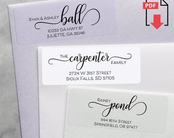 Return Address Labels, Personalized Printable PDF, Wedding, Save The Date, Modern, Sophisticated, Fancy, Script