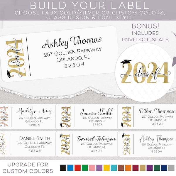 Class of 2024 Address Label, Graduation Invitation Return Address Label, Grad Announcement Address Stickers, Class of 2025 Mailing Address