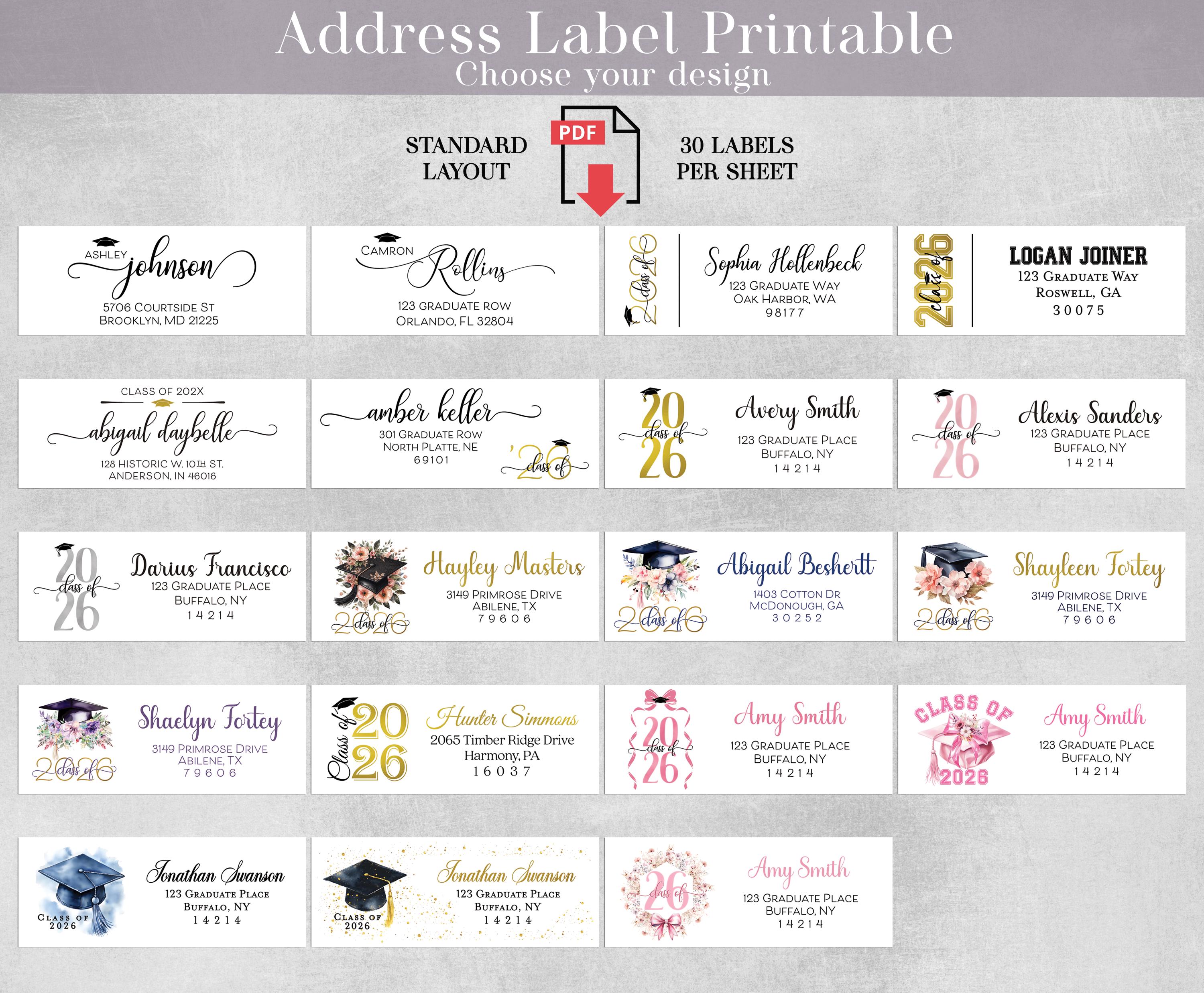 Graduation Invite Labels Graduation Address Label Download, Class of 2026 DIY Graduate Mailing ...
