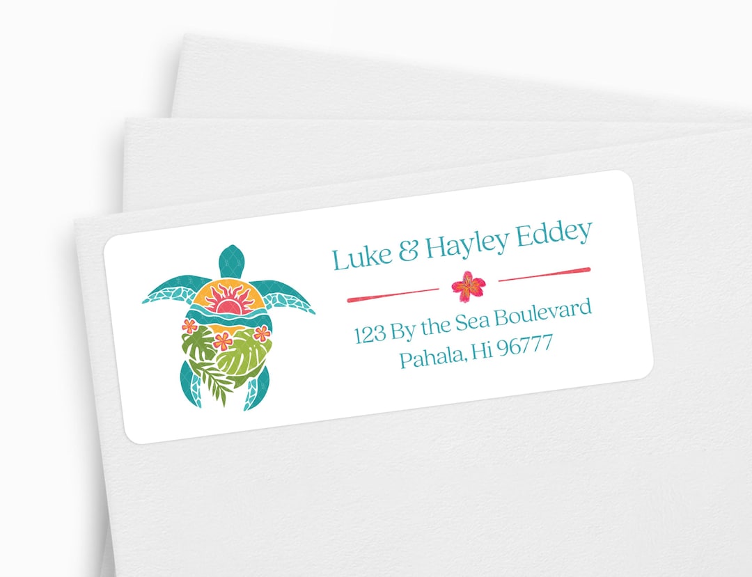 Sea Turtle Address Label, Tropical Return Address Label, Hawaiian ...