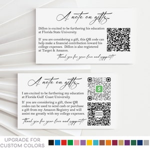 Graduation Gift Insert Card, College Fund QR Code Enclosure Card for High School Graduation Announcement, Grad Gift Registry, school colors