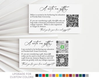 Graduation Gift Insert Card, College Fund QR Code Enclosure Card for High School Graduation Announcement, Grad Gift Registry, school colors