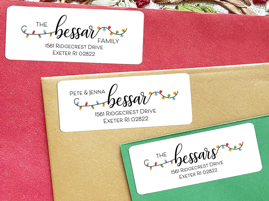 Christmas Address Label With Lights, Fun Holiday Address Label, Script