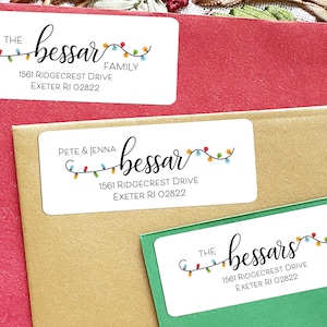 Christmas Address Label with lights, Fun Holiday Address Label, Script Christmas Mailing Address Sticker, Unique personalized mailing label