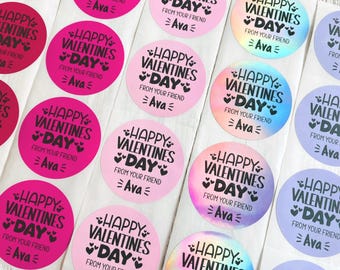 Personalized Valentines Day Stickers, Happy Valentines Day sticker, Custom Valentine Candy label & bag for School, Friend, Classroom, kids