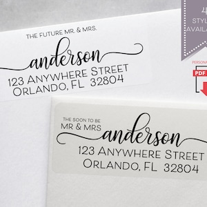 Zukünftige Mr und Mrs Adressaufkleber, bald Mr und Mrs Adressaufkleber, Elegantes hoch entwickeltes Hochzeitsadressaufkleber, personalisiertes PDF