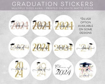 Class of 2024 Sticker, Graduation Announcement Invitation Party Envelope seal, Graduate Gold Black Silver, Any School Year, Class of 2025