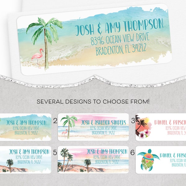 Beach Address Label, Tropical Return Address Label, Personalized Address, Custom Mailing, Palm Tree,Beach,Nautical,Sunset,Hawaiian,Flamingo