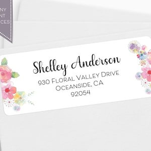 Floral Return Address Labels, Spring Address Stickers, Return Mailing Label with watercolor pastel flowers, Personalized Address Stickers