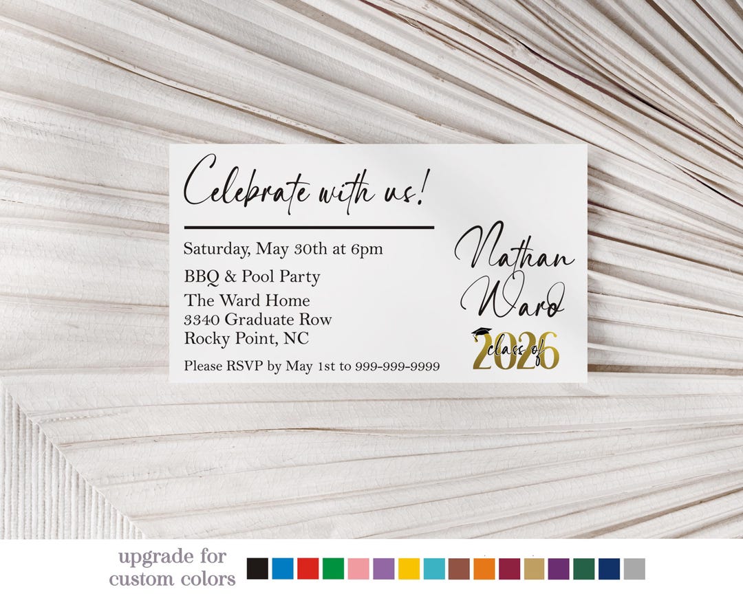 Graduation Party Insert Card, Grad Party Enclosure Card, Class of 2026 ...