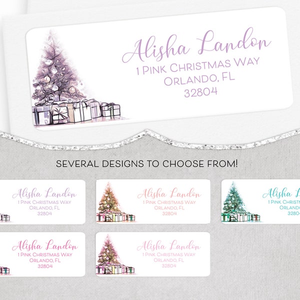 Boho Christmas Address Label, Lavender Purple Pink Blush Teal Holiday Address Sticker, Shabby Chic Pastel Return Address Label