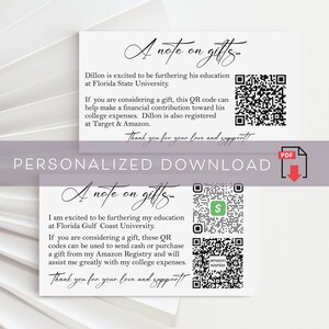 Insteekkaart graduatiecadeau pdf-download, College Fund QR-code bijsluitkaart afdrukbare pdf, register diploma-uitreiking, doe-het-zelf, klasse van 2025