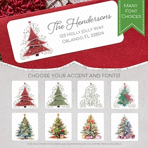 Christmas Address Label, Elegant Holiday Address Label, Sophisticated Christmas Tree Mailing Address Sticker, Custom Return Address Label