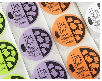 Personalized Halloween Ghost Stickers: "Hey Boo!" Candy Labels