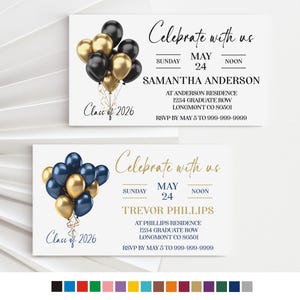 Graduation Party Insert Card with Balloons, Grad Open House Enclosure Card, Class of 2026 Graduation Celebrate with Us Insert