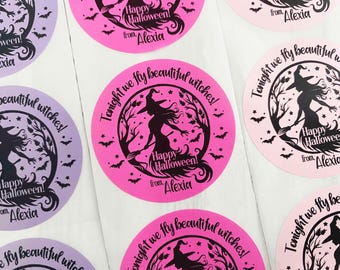 Halloween Witch Personalized Sticker: Tonight we fly beautiful witches!