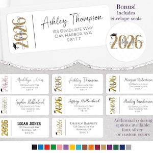 Graduation Address Labels, Grad Announcement Return Address Stickers, Class of 2026 Mailing Address