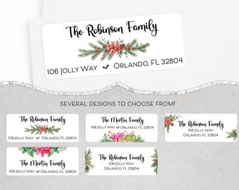 Christmas Address Label, Holiday Address Label, Return Address Label for Christmas Cards, Christmas Address Sticker, Poinsettia