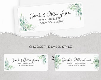 Eucalyptus Return Address Labels, Watercolor Greenery Address Sticker, Elegant Wedding Return RSVP label, Sage green label