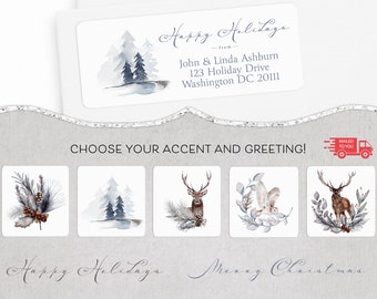 Christmas Address Label, Holiday Address Label, White Christmas, Return Address Label for Christmas Cards, Christmas Address Sticker, Rustic