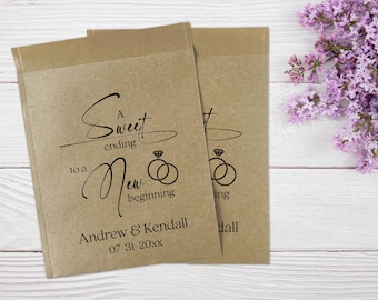 Wedding Favor Bag, A Sweet Ending to a New Beginning Reception Favor Bags for cookies, donuts, sweet treats, candy, Personalized Printed