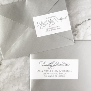 Printed Wraparound Label for Wedding Invitation Guest, Kindly Deliver To, Future Mr and Mrs, Includes recipient and return address