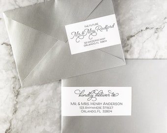 Printed Wraparound Label for Wedding Invitation Guest, Kindly Deliver To, Future Mr and Mrs, Includes recipient and return address