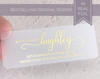 Gold Foil Return Address Label, Wedding Mailing Address Sticker, Elegant, Unique, Fancy, Stylish, Modern Script Mailing Address Label