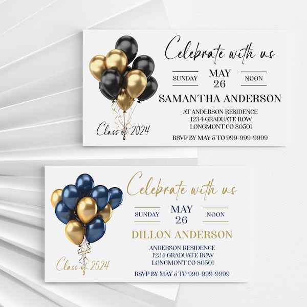 Graduation Party Insert Card, Grad Enclosure Card, Class of 2024 Graduation Insert, Celebrate With Us, Black Silver, School Colors, 2025