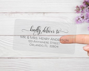 Clear Guest Address Labels, Kindly Deliver To Recipient Mailing Address Labels, Wedding Address Stickers, Guest List Labels
