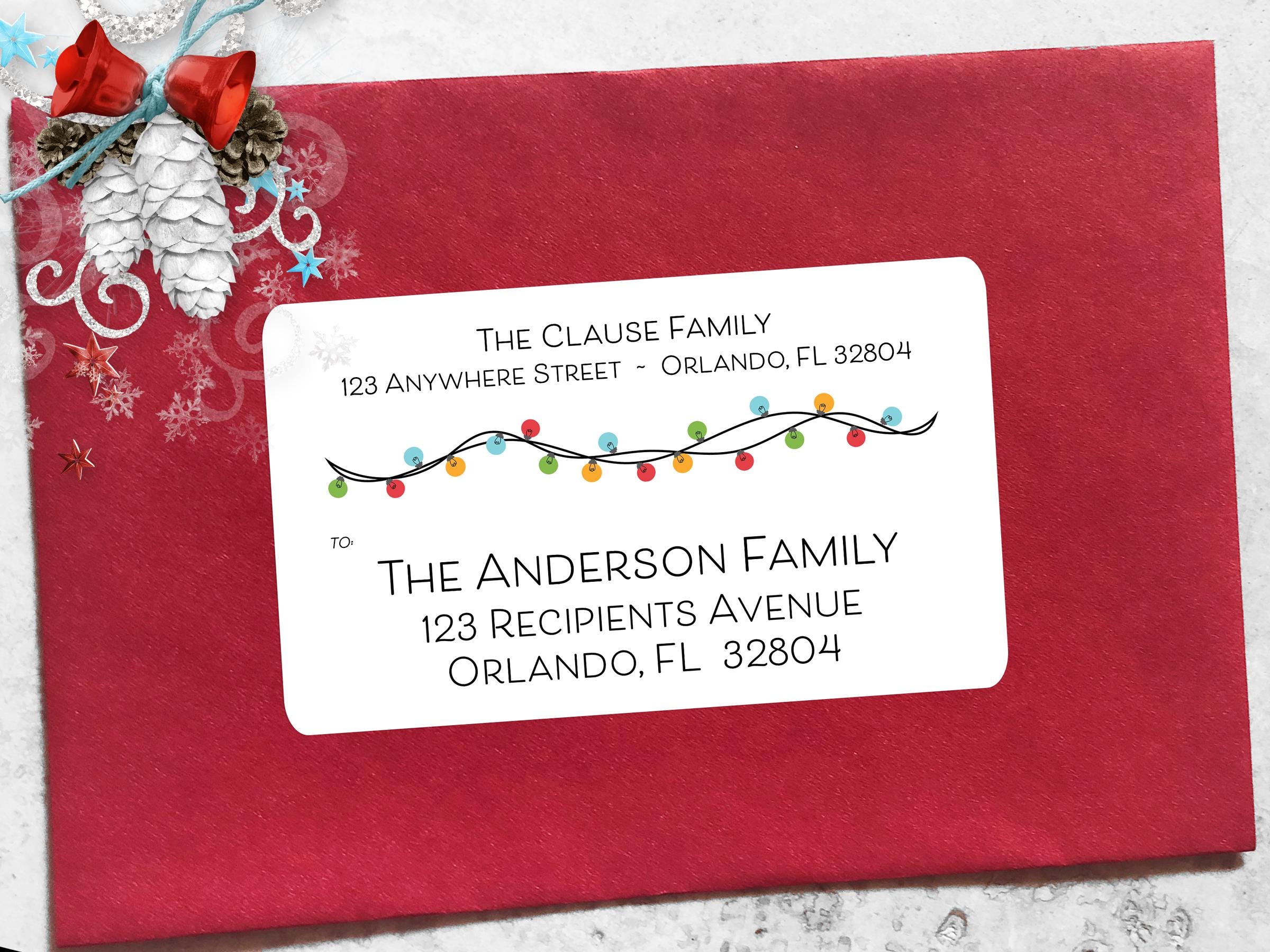 Christmas Address Label With Lights, Fun Holiday Address Label, Script ...
