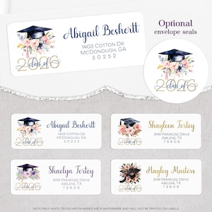 Graduation Address Label, Floral Grad Return Address Sticker for Graduate Announcement Invitation, Class of 2026