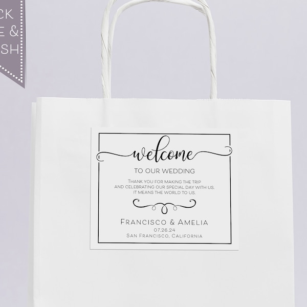 Wedding Welcome Bag Sticker, Hotel Welcome Label for Out of Town Guests